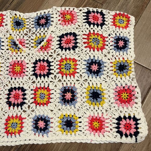 Anthropologie Saachi Crocket Colorblock Granny Square Poncho OS EUC - Picture 5 of 10